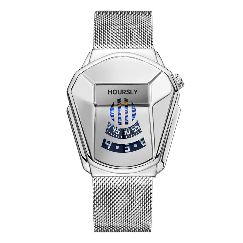 Luxury HOURSLY Brand Trend Cool Men's Wrist Watch Stainless Steel Technology Fashion Quartz Watch For Men 2025 Relogio Masculino