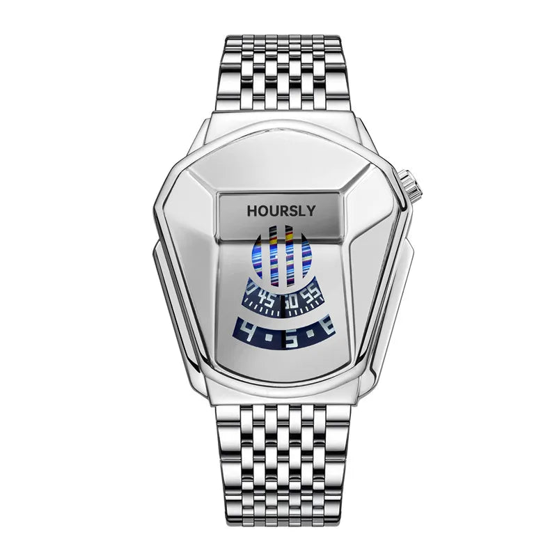 Luxury HOURSLY Brand Trend Cool Men's Wrist Watch Stainless Steel Technology Fashion Quartz Watch For Men 2025 Relogio Masculino