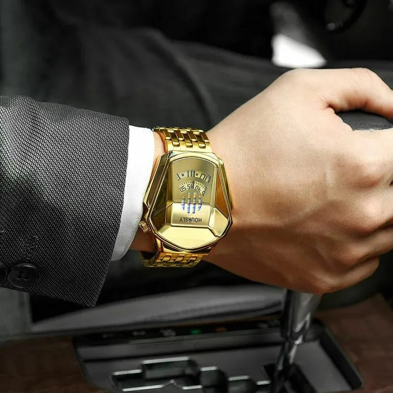 Luxury HOURSLY Brand Trend Cool Men's Wrist Watch Stainless Steel Technology Fashion Quartz Watch For Men 2025 Relogio Masculino