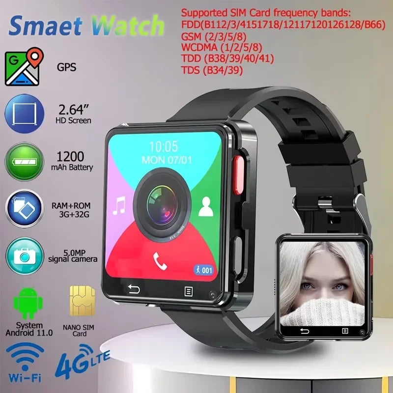 Finaf S998 Smart Watch  New Arrival 2.64 inch Large Screen MTK6739 500W Camera 1200mAH Battery Android 11.0 Removable Smartwatch 4G
