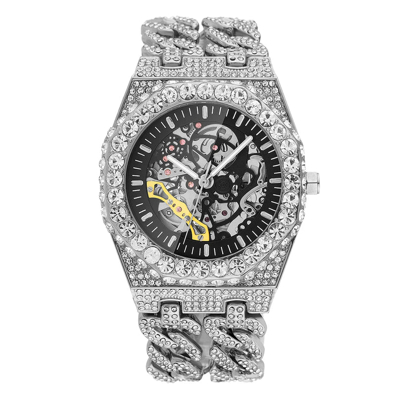Luxury Mechanical Wristwatch For Men Fashion Full Diamond Luminous Automatic Watch Top Brand Iced Out Bling Crystal Male Clock