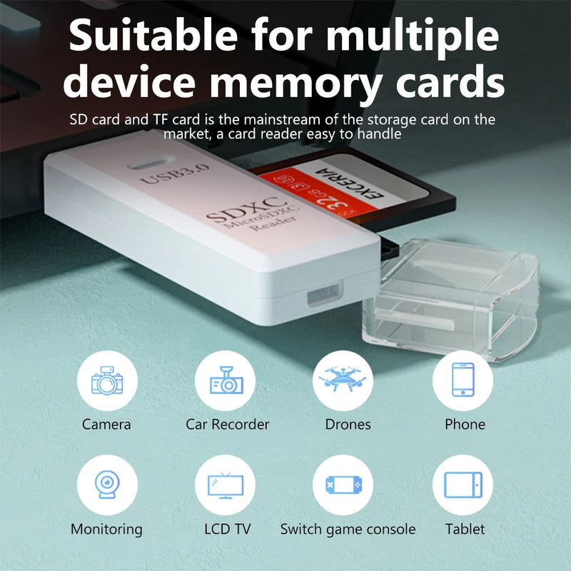 2PCS 2-in-1 USB 3.0 Card Reader Micro SD TF Memory Card Reader USB Flash Drive Cardreader Adapter For PC Laptops Accessories
