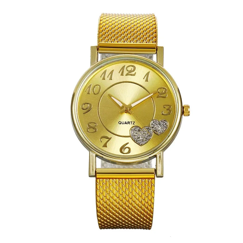 Luxury Heart Wrist Watches for Women Fashion Quartz Watch Steel Strap Band Dial Women Wathes Casual Lady Watch Relogio Feminino