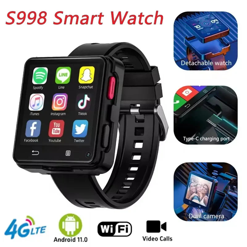 Finaf S998 Smart Watch  New Arrival 2.64 inch Large Screen MTK6739 500W Camera 1200mAH Battery Android 11.0 Removable Smartwatch 4G
