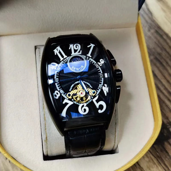 Luxury Automatic Mechanical Watch for Men Wrist Watch Tourbillon Skeleton Wrist Clock Tonneau Case Male Luminous Top Wristwatch