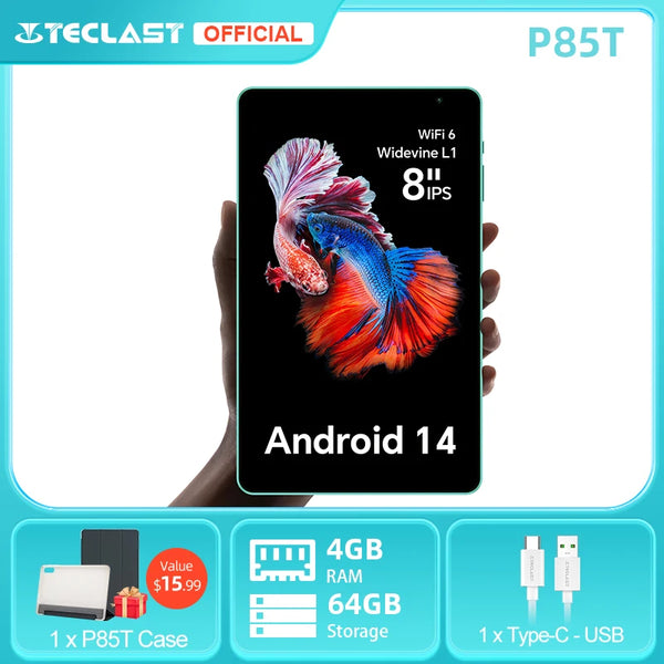 Teclast Tablet P85T 8 Inch IPS Android 14 Max 10GB(4GB+6GB Expansion) RAM 64GB ROM A523 8-core 5000mAh Type-C Wi-fi 6 Metal Body