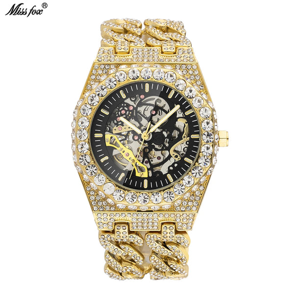 Luxury Mechanical Wristwatch For Men Fashion Full Diamond Luminous Automatic Watch Top Brand Iced Out Bling Crystal Male Clock